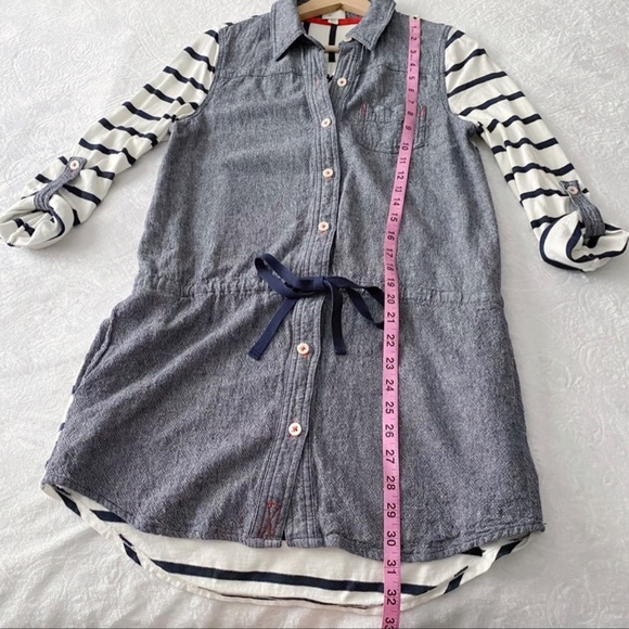 Anthropologie Postal Code Chambray and Stripe Sleeve Button Down Tunic Top - Picture 2 of 11